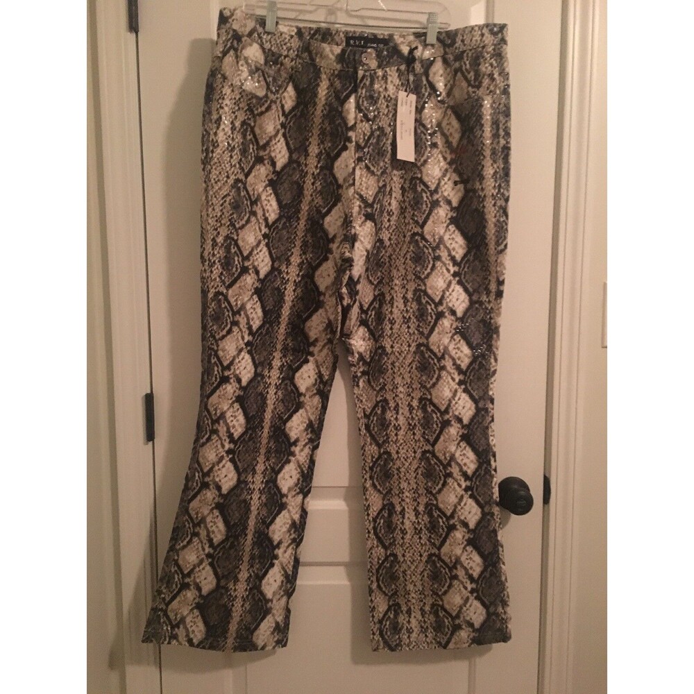 R.V.T. Jeans Co. Women's Faux Leather Pants Snake Skin Print Bottoms MultiColor